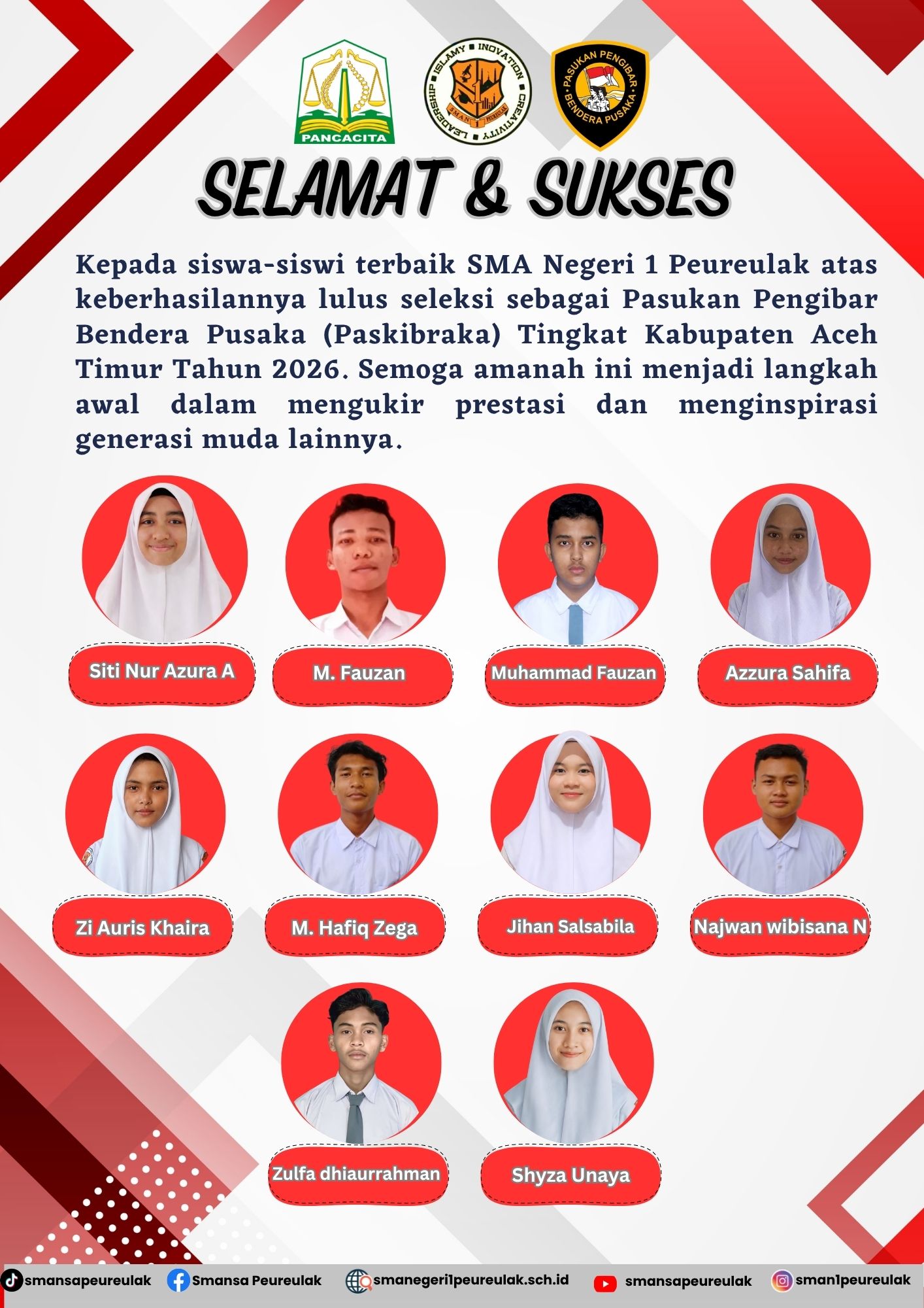 10 Siswa SMAN 1 Peureulak Lulus Seleksi Paskibraka Tingkat Kabupaten Aceh Timur 2026